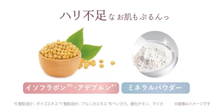 イソフラボンとアデプルン、ミネラルパウダーの訴求画像