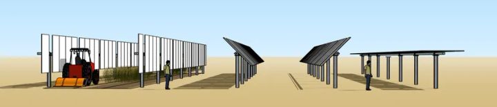 営農型太陽光発電の3種類の設置方式を示すCG図