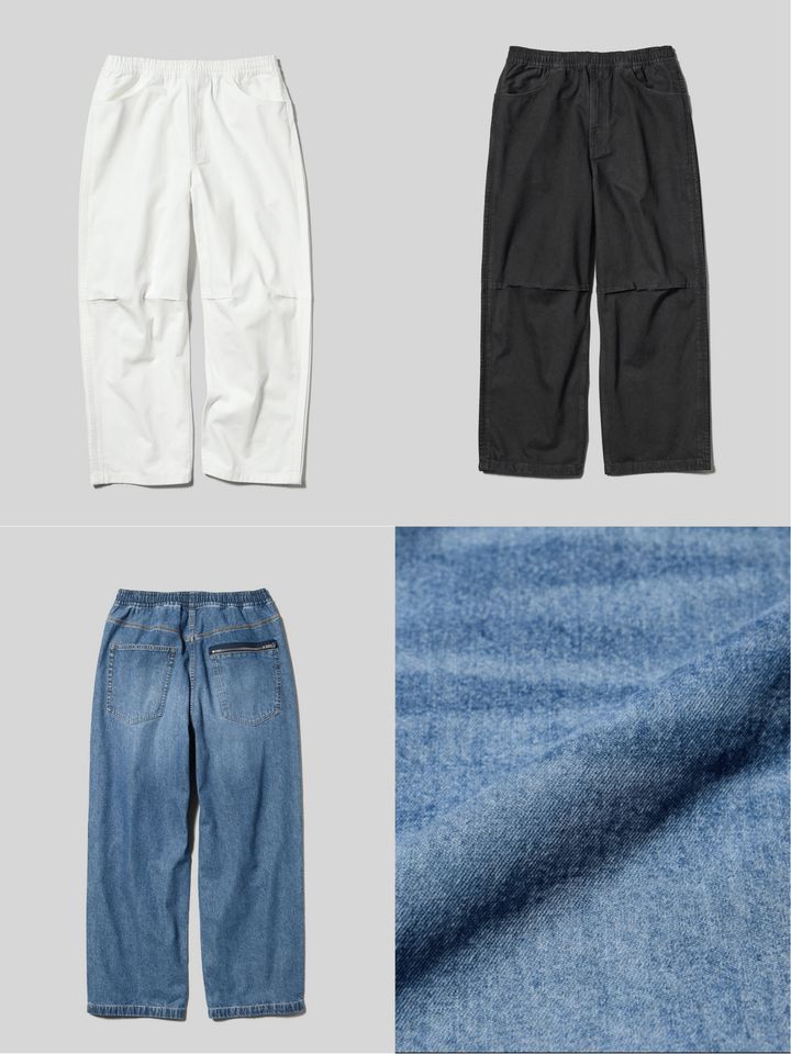GU×UNDERCOVER デニムイージーパンツカラバリ、生地寄り