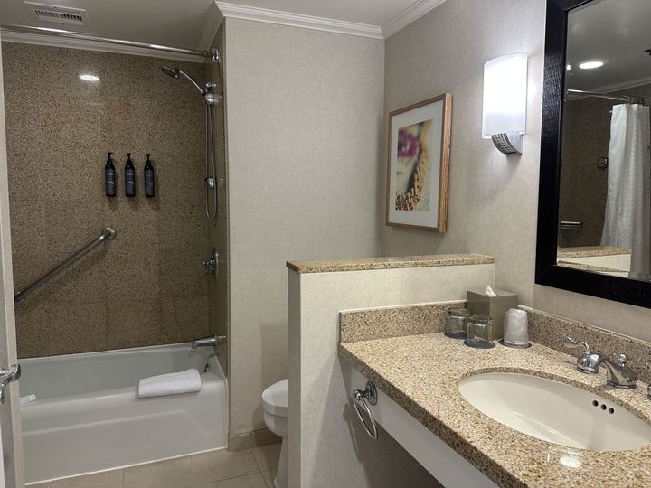 改装前の洗面台、バスルーム。以前はハンドシャワーのみ