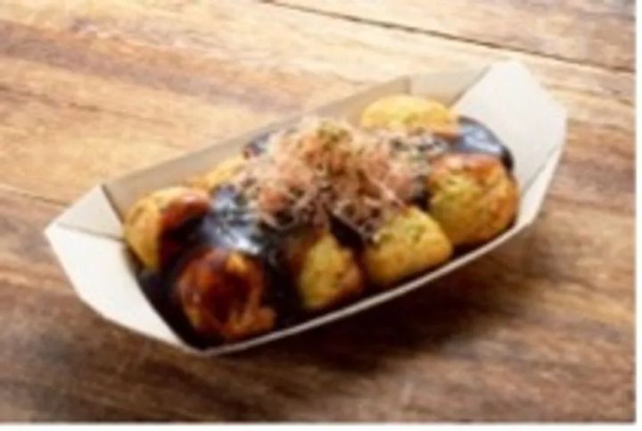 花かつおをのせた自家製どっぷりソースたこ焼き