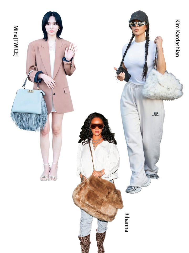 ボーホーシックなファーバッグを主役にした冬のストリートスタイル。フリンジバッグやボリュームファーを取り入れた海外スナップ風コーデ。