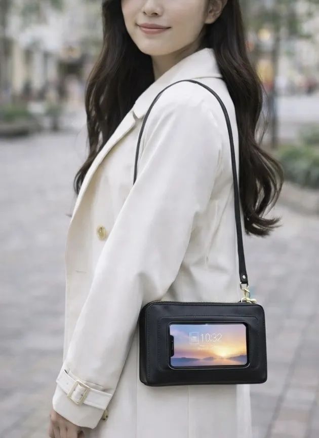 スマホ画面を見せたまま斜め掛けできるTOUCHE着用イメージ