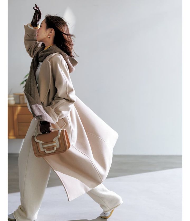 高垣麗子 マックスマーラのコート スウェット ニットパンツ コーデ