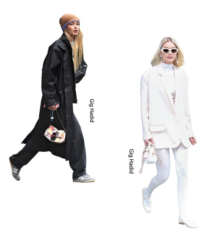 ミニミニバッグをアクセサリー感覚で取り入れた冬コーデ。ブラックのストリートスタイルと、オールホワイトのクリーンな着こなし