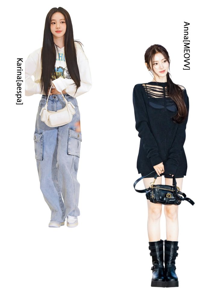 マルチポケットバッグを主役にした冬コーデ。カジュアルなデニムスタイルと、ブラックでまとめたY2Kムードの着こなし