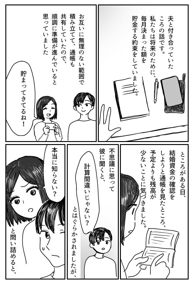「えっ、残高が…」2人で貯めていた結婚資金が激減！？彼を問い詰めて発覚したまさかの裏切り