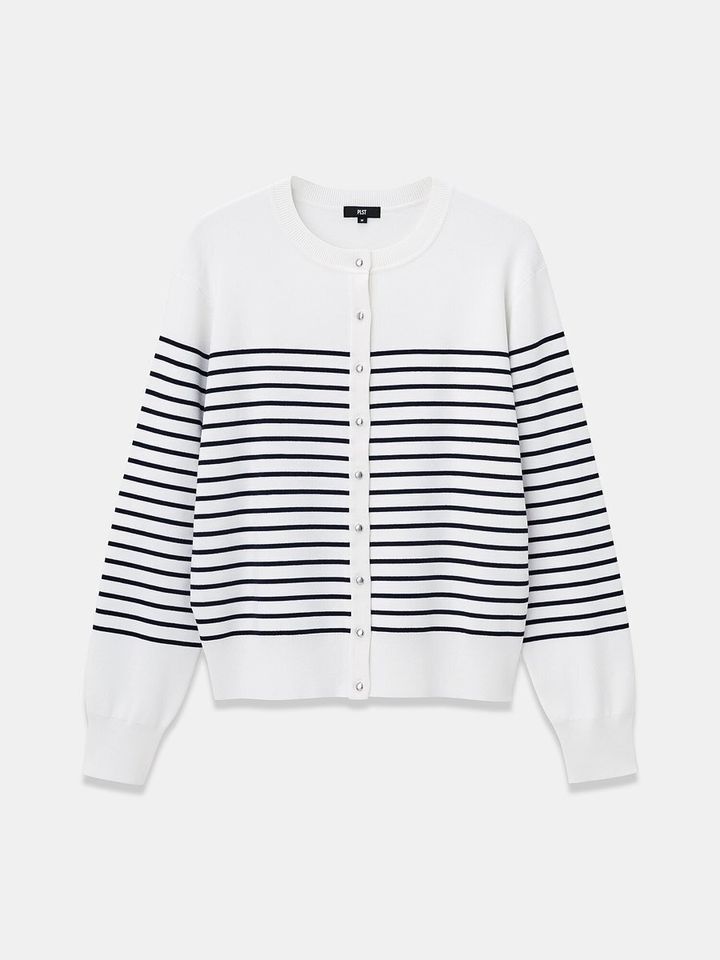 PLSTのUVカットレーヨンブレンドメタルボタンカーディガン