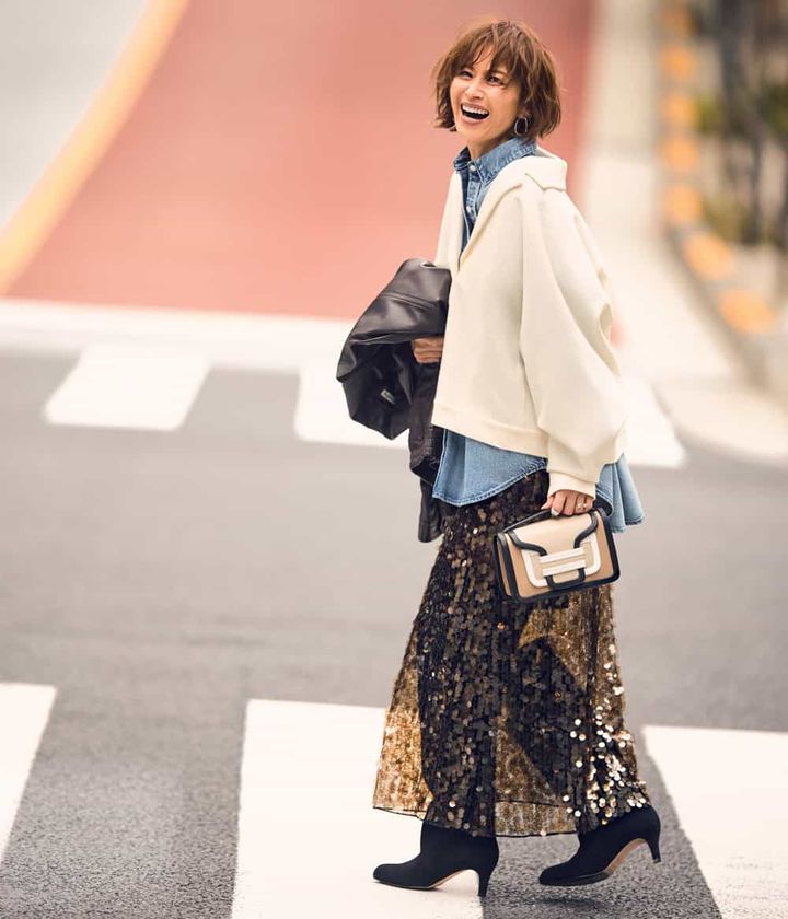 畑野ひろ子 スパンコールスカートコーデ