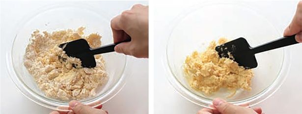 薄力粉を加えてヘラでさっくり混ぜる （C）きゅうり／KADOKAWA