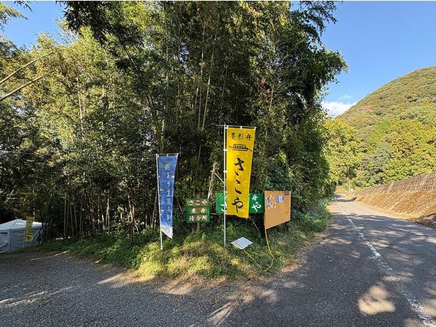 「さこや」の黄色い旗が目印