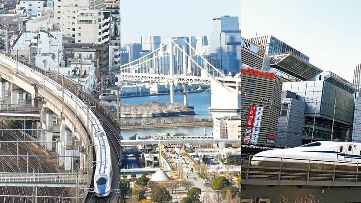 新幹線、レインボーブリッジ、東京交通会館 3F屋上庭園「有楽町コリーヌ」