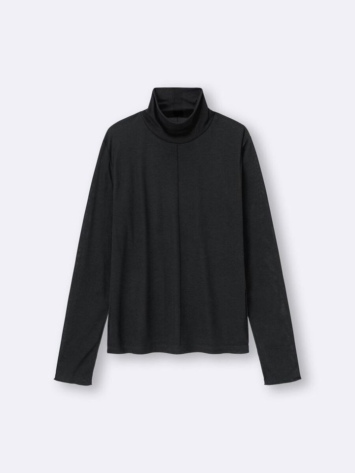 2026gu値下げ黒ソフトシアーハイネックT