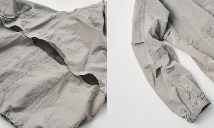 DAWNCE シアーテックブルゾンの背中ベンチレーションと肘のタック