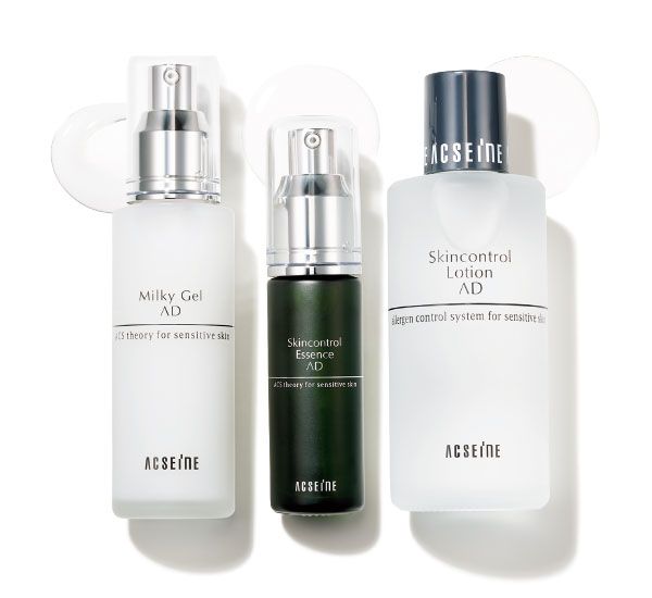 【左】ミルキィジェル AD 【中】AD コントロール エッセンス 【右】AD コントロール ローション