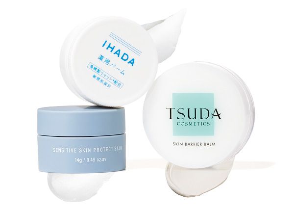 【左上】イハダ 薬用バーム 【左下】オサジ センシティブ スキン プロテクト バーム 【右】TSUDA COSMETICS スキン バリア バーム