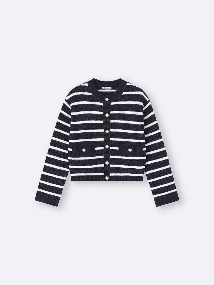 GUのツイーディーニットボーダーカーディガン