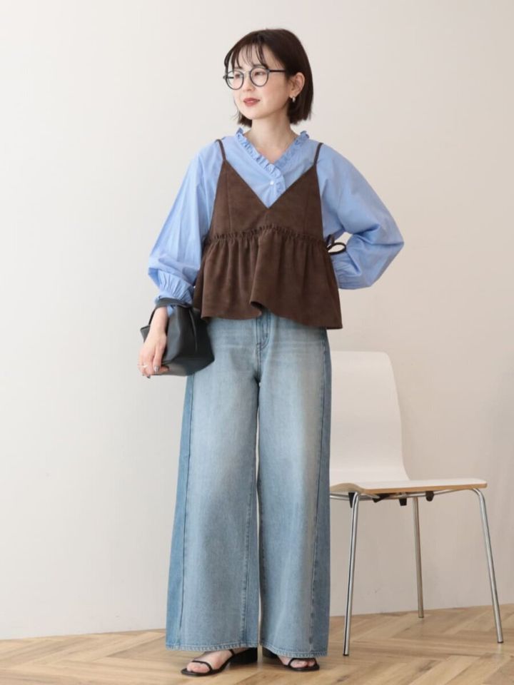 2026春大人女性おすすめワイドデニムビスチェコーデ