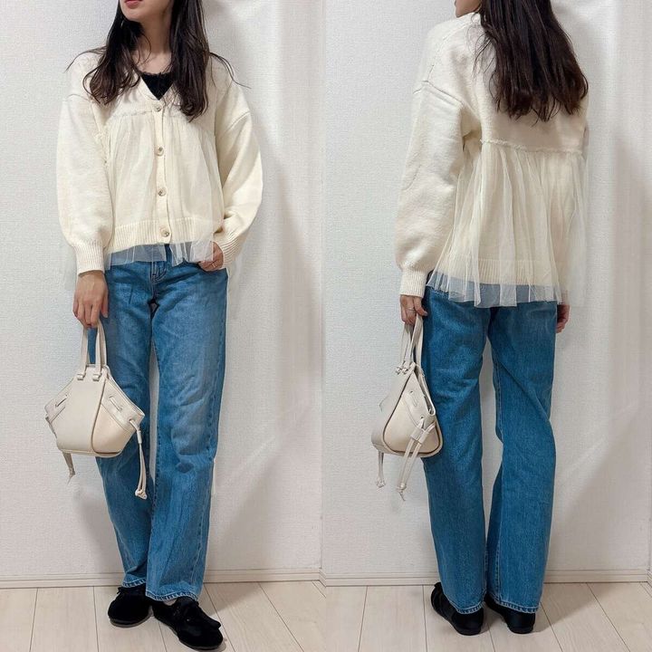 GUギャザーバレエスニーカーとデニムコーデ