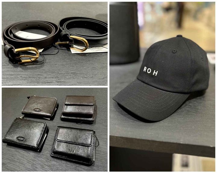 画像: 【ROH SEOUL】 左上：Small Around belt各¥8,800、左下：Oval button wallet各¥15,400、Layer half wallet各¥18,700、右：ROH ball cap¥7,700 rohseoul.jp