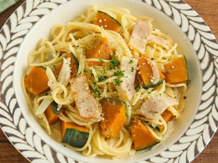 かぼちゃのクリームパスタのできあがり