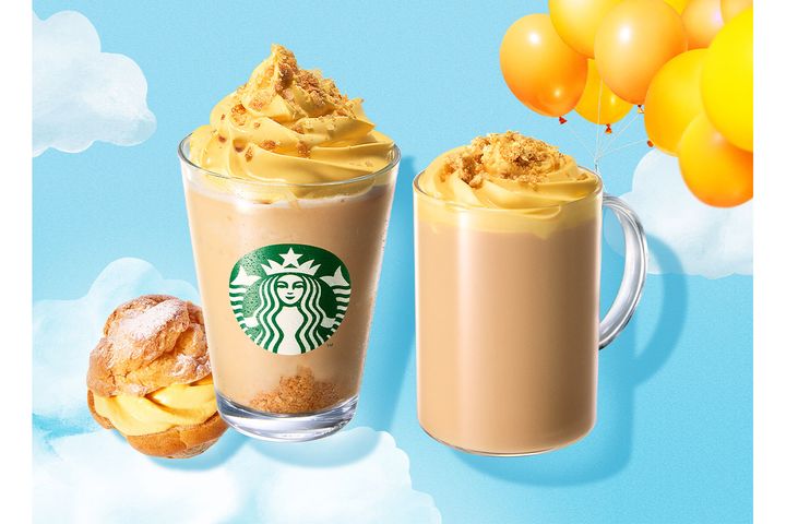 （左）シュークリーム フラペチーノ、（右）シュークリーム ラテ（ホット）