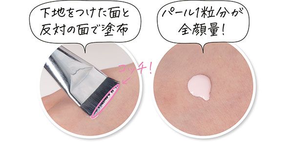 パール1粒分が全顔量！ 下地をつけた面と反対の面で塗布