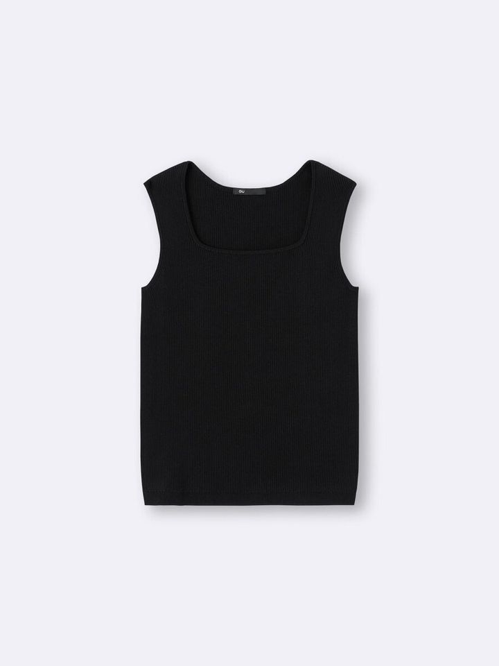 2026gu春黒リブニットスクエアネックタンクトップ