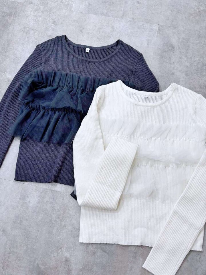 cocaチュールドッキングリブニット チャコール＆アイボリー