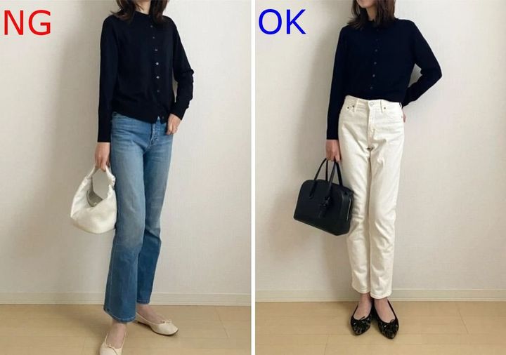 大人女性黒カーディガンNG＆OKコーデ