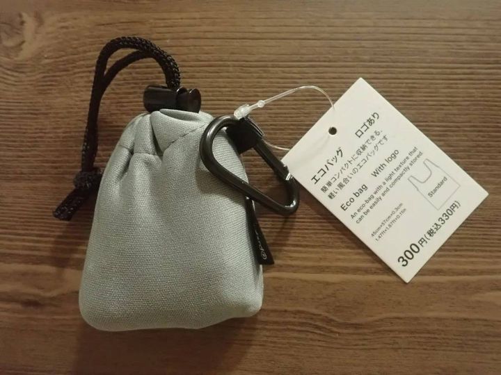 DAISO(ダイソー)：エコバッグ(くしゅっとコンパクト、ショートロゴ、GY)