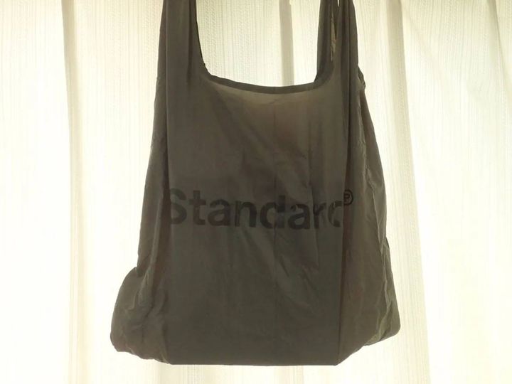 DAISO(ダイソー)：エコバッグ(くしゅっとコンパクト、ショートロゴ、GY)