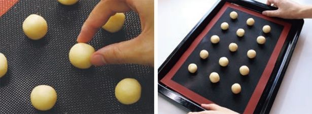 シルパンを敷いた天板に生地を並べる （C）きゅうり／KADOKAWA