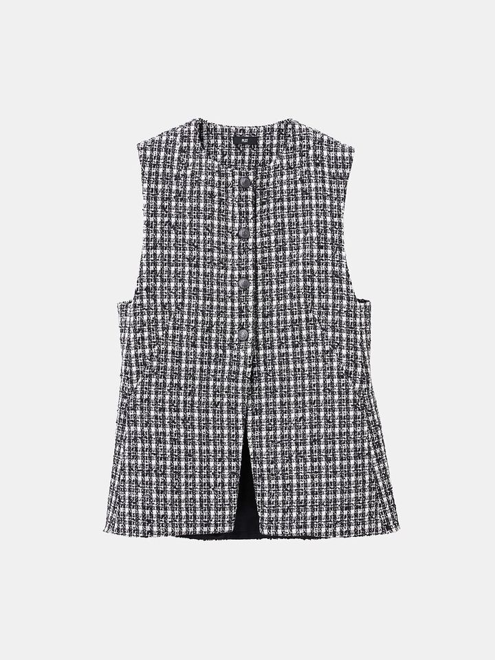 PLSTのツイードペプラムジレ