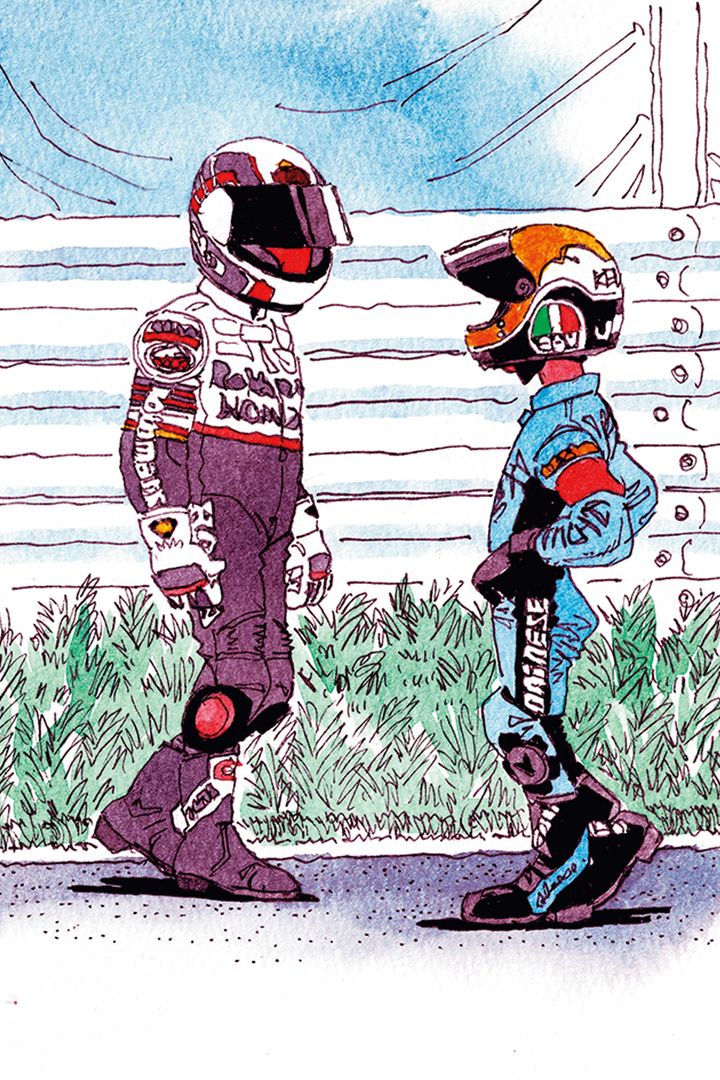 ル・マン式スタートのため、ホームストレートの左側に並んだケニーさんとガードナーさんは、走り出す直前まで会話が続く！ ケニーさんが来シーズンから始まる、自チームにスカウトしているようにも見えますね