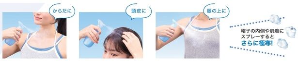 「クーリングミスト」は頭部とボディ、肌着や帽子に吹きかけて使える