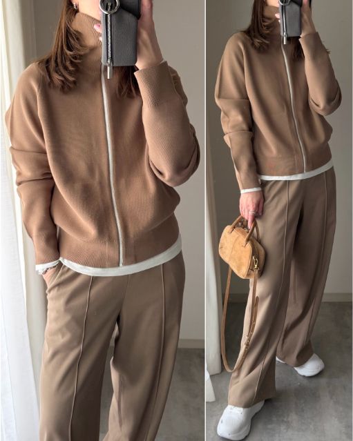 ミラノリブフルジップカーディガンを着たコーデ