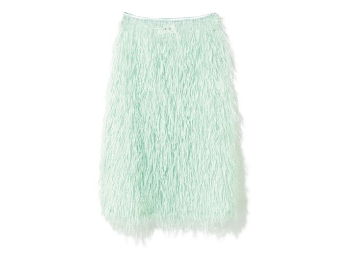 ミントのような爽やかなカラーのフェザースカート。