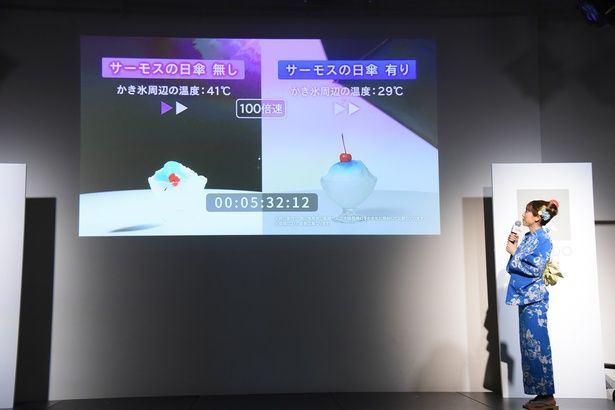 「COOL遮熱 日傘」の遮熱効果の比較映像も上映 撮影：ソムタム田井