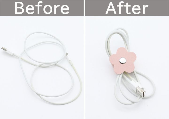 ダイソーフラワーフェイクレザーケーブルクリップビフォーアフター