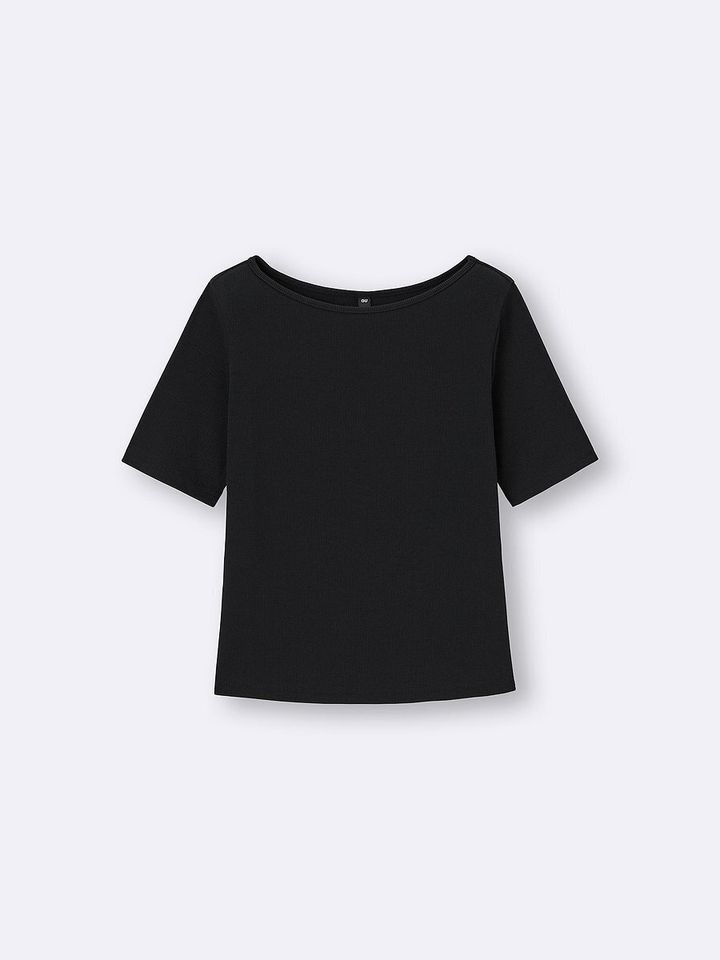 GUのリブボートネックT