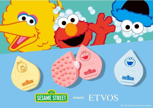 セサミストリートの仲間たちがバスタイムに登場！左からビッグバード、エルモ、クッキーモンスターの全3種を展開