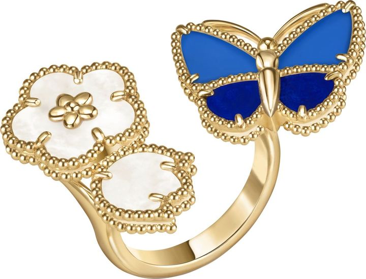 「ラッキー スプリング パピヨン」アントレ レ ドア リング（YG×ラピスラズリ×ブルーアゲート×ホワイトマザーオブパール）￥1,,320,000