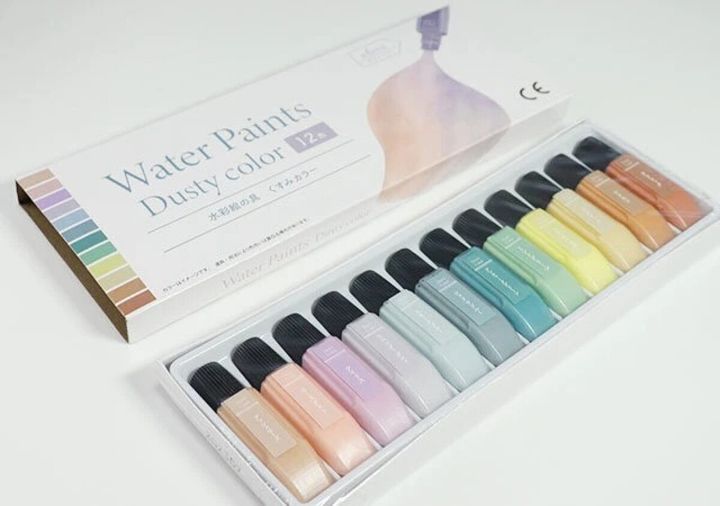 ダイソー 12色 水彩絵の具 くすみカラー 6ml
