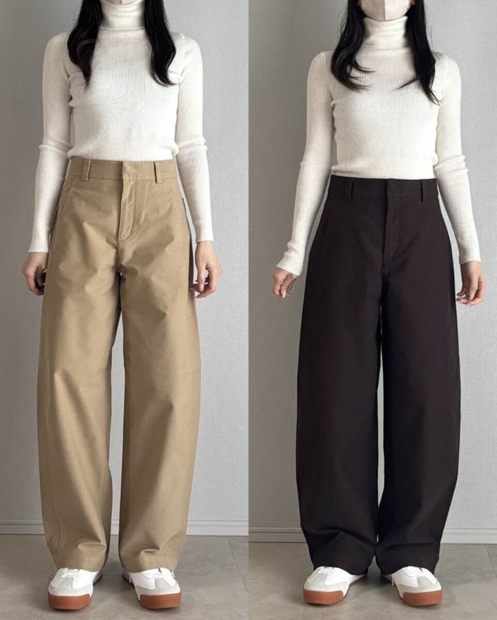 ユニクロジャージーバレルレッグパンツ XS,Sサイズ比較 正面