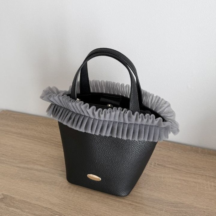 2026春しまむらコラボ黒チュールフェイクレザーバッグ