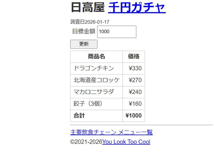 日高屋の1000円ガチャ