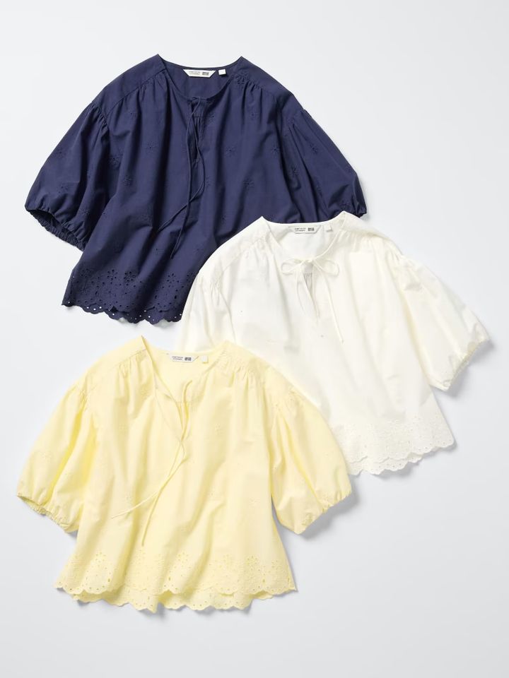 UNIQLO and COMPTOIR DES COTONNIERS エンブロイダリーブラウス/5分袖