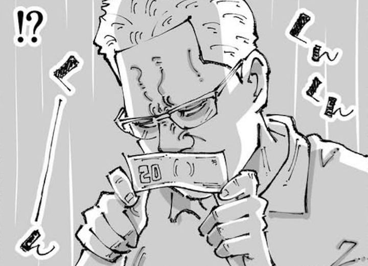 漫画「海外でお釣りがもらえなくて悶絶。」のカット（五箇野人さん提供）