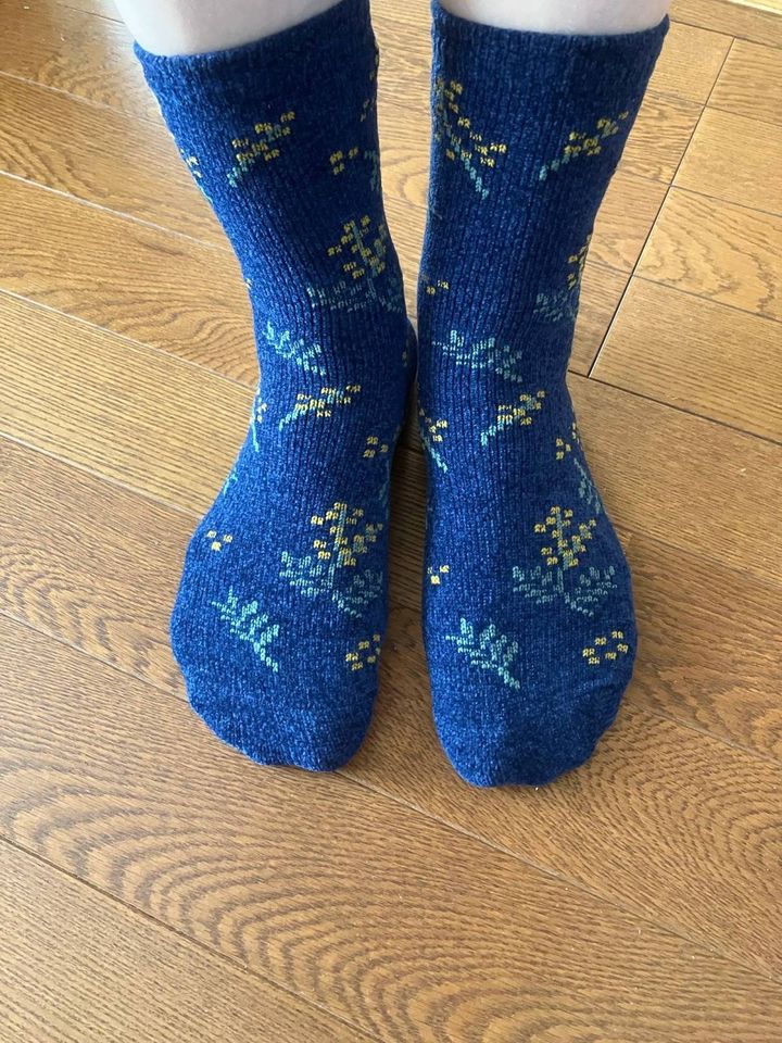 DAISO(ダイソー)：異素材とろとろソックス(シェニール、ミモザ異柄)